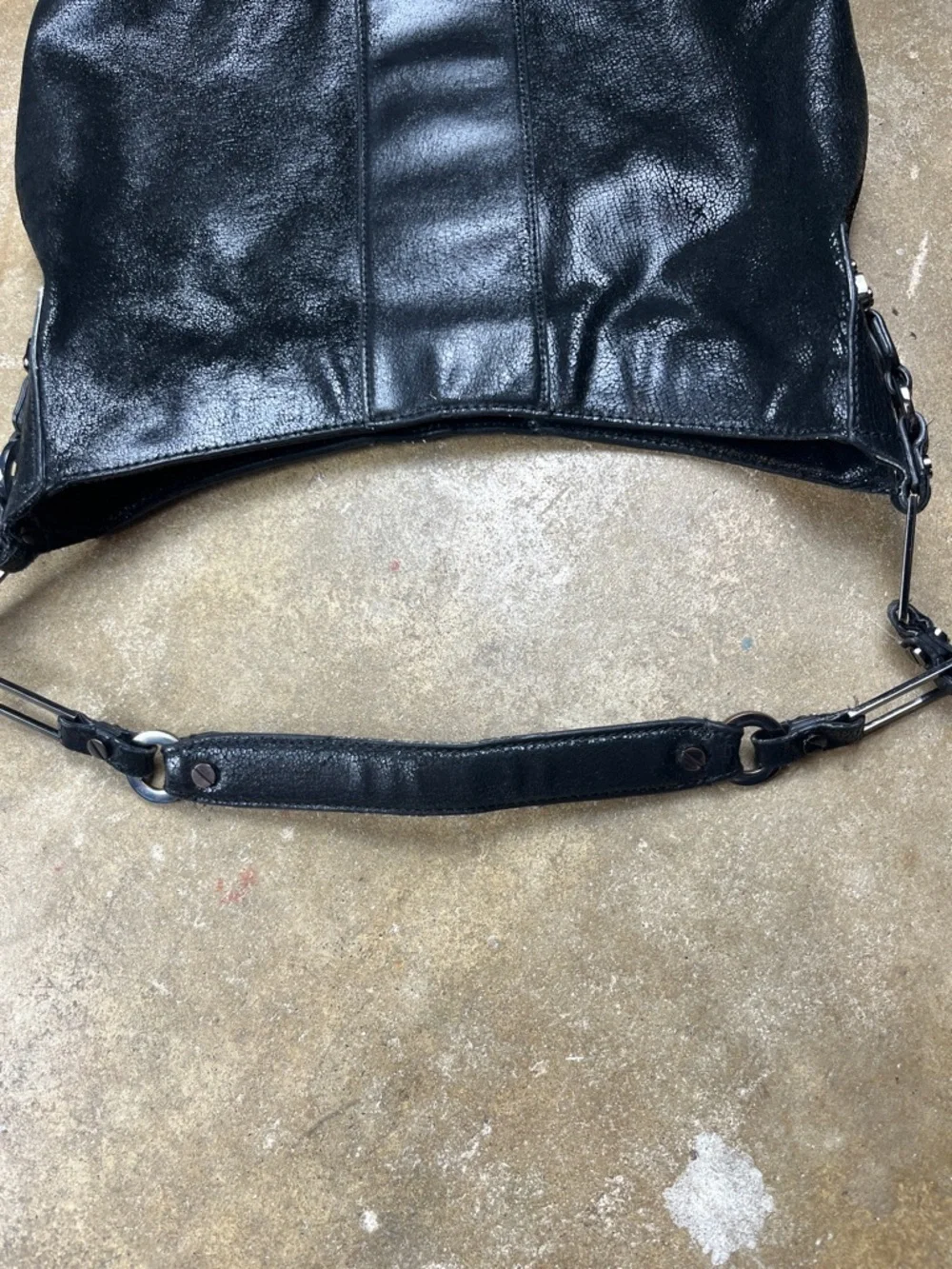 Tory Burch Cracked Leather Hobo Shoulder Bag with Gunmetal Hardware